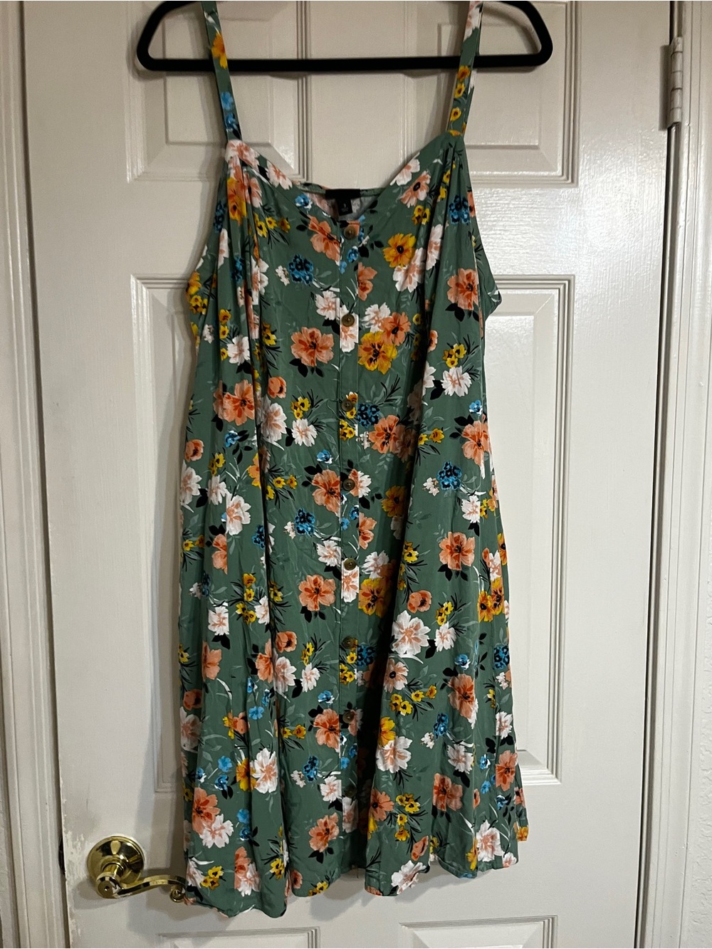 torrid Green Floral Mini Dress with Orange, White & Blue Blooms